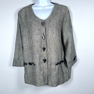 Earth Song Womens Linen Jacket Sz 14 Neutral Wearable Art Boho Mature Neutral